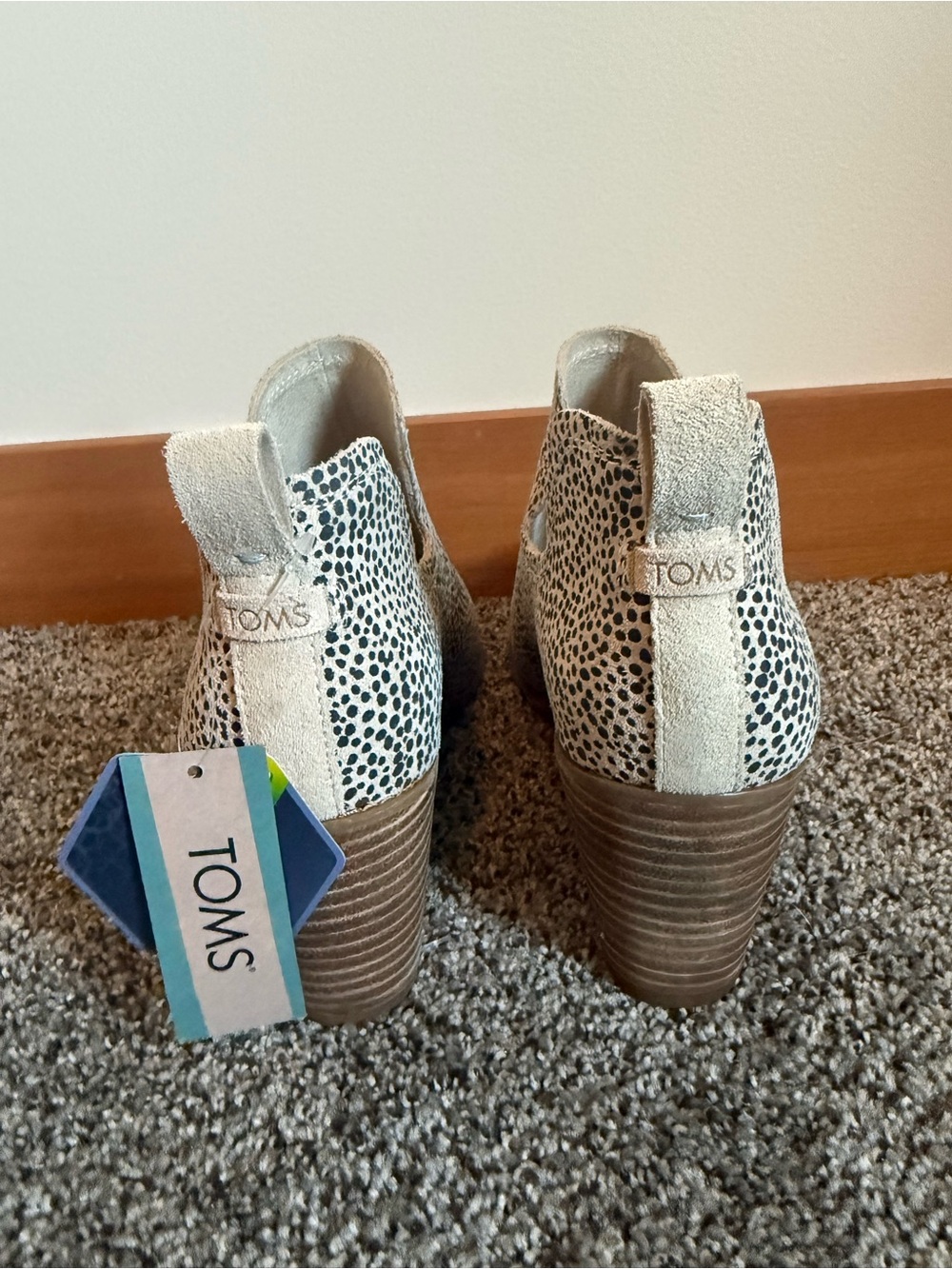 TOMS Cream Speckled Suede Ankle Booties with Stacked Heel